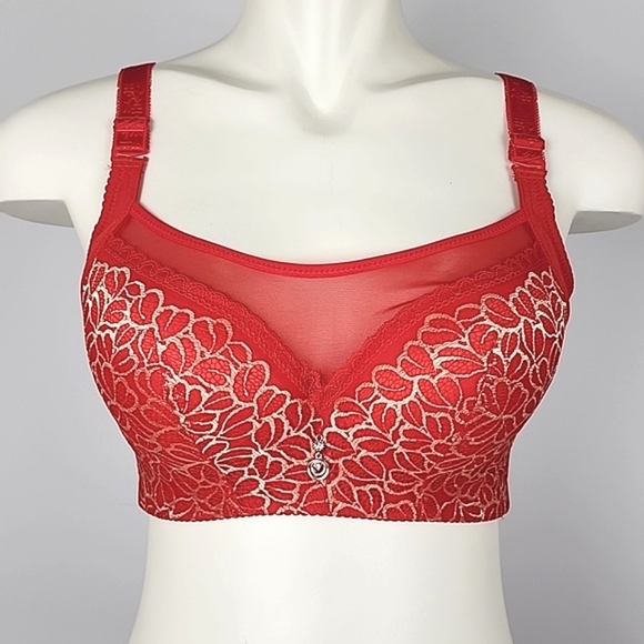 ⭐️2/$30⭐ Women Sexy Lace Brassiere Push Up Intimates Bra Tops Lingerie Red Sz 38 - Picture 3 of 16